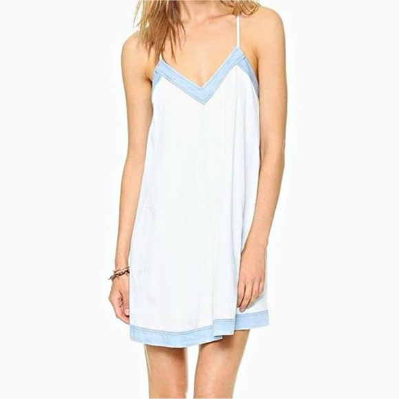 ADDISON Wyton A-Line Racerback V-Neck Light Wash Chambray Dress - Picture 2 of 14